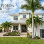 Modern coastal Florida home with outdoor heat pump unit for winter prep and HVAC efficiency.