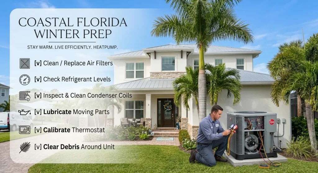 Checklist for winter preparation of HVAC systems in coastal Florida.